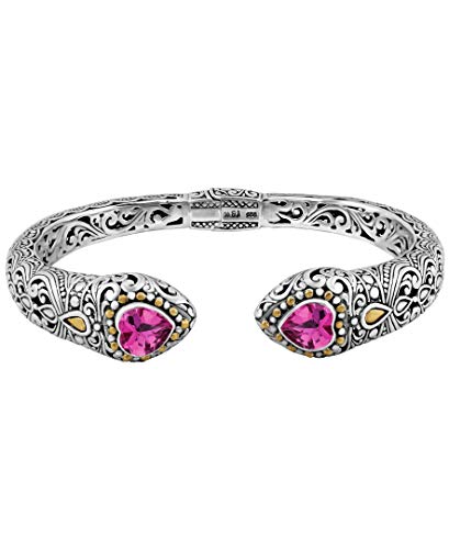 Image of DEVATA Sterling Silver 925 and 18K Gold with Gemstones Bali Filigree Cuff Bracelet