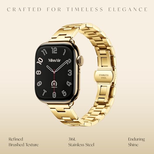 Image of Missair Halo Band Compatible with Apple watch Bands for Women - Metal 316L Stainless Steel Adjustable Bracelet Straps for iWatch Series 11 /10 /9 /8 /7 /6 /5 /4 /3 SE & Ultra (38mm 40mm 41mm 42mm 44mm /45mm 49mm) - with Tools for Daily Wear
