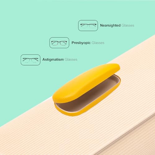 Image of PU Leather Hard Shell Eyeglass Case Glass Holder box for Men and Women with Cleaning Cloth Yellow