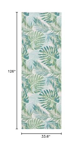 Image of SAFAVIEH Washable Rug Outdoor Barbados Collection - 2'8 inch x 10'5 inch, Green & Teal, Non-Shedding & Easy to Clean, Ideal for Patio, Backyard, Mudroom (BAR592X)