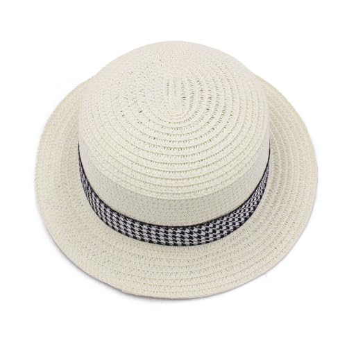 Image of VRITRAZ Kids Straw Hat for Baby Boys & Girls | Printed Summer Sun Hat, Woven Wide Brim Beach Cap, Lightweight Breathable Holiday Travel Picnic Outdoor Fancy Dress Fashion Hat for Children & Toddler