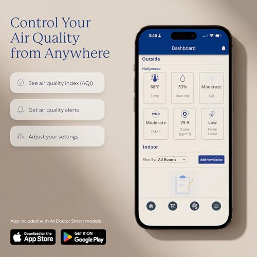 Image of AIRDOCTOR AD3500 Smart App Air Purifier. Cleans Bedrooms, Large Rooms Up to 2,520 ft2. Removes Smoke, Dust, Pet Hair, Odors, Pollen. Hospital-Grade UltraHEPA, Premium Carbon Filtration
