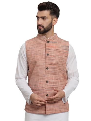 Image of LATEST CHIKAN Men's Traditional Cotton Solid Nehru Jacket /Waistcoat