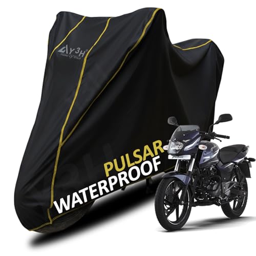 Image of Bike Body Cover Pulsar 125 Full Body Cover with Waterproof, Dust Proof, UV Rays Protective, Tripple Stitching & Lightweight Two Wheeler Covers - Black with Waterproof Yellow Piping
