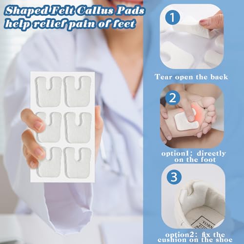 Image of Threlaco 30 Pads U-Shaped Felt Callus Pads Thick Callus Cushions Adhesive Metatarsal Foot Forefoot Horseshoe for Feet Pain Relief, Keep Calluses from Rubbing on Shoes for Men Women