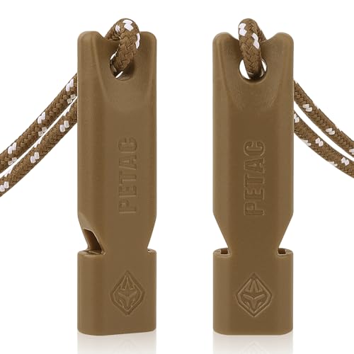 商品图片 PETAC GEAR Emergency Whistle, Safety Survival Whistles with Lanyard, High Pitch Survival Whistle for Hunting Hiking Camping Hunting Fishing Boating