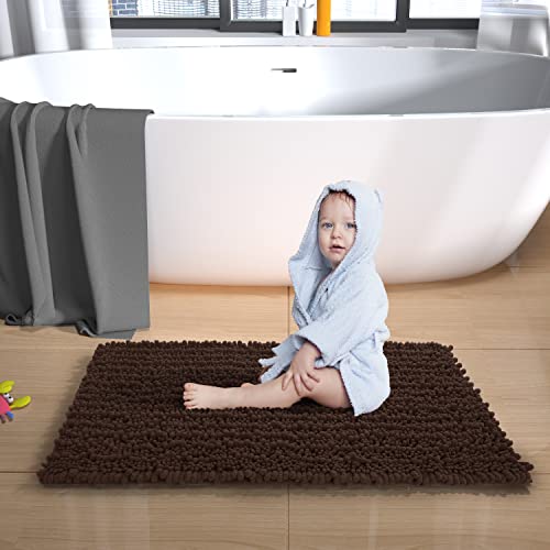 Yimobra Original Luxury Chenille Bath Mat, 32 X 20 Inches, Soft Shaggy And Comfortable, Large Size, Super Absorbent And Thick, Non-Slip, Machine Washable, Perfect For Bathroom, Brown #TOP6