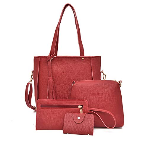 Soapow 4 unids/set mujeres señora cuero hombro bolso bolso bolso embrague monedero lote Cover
