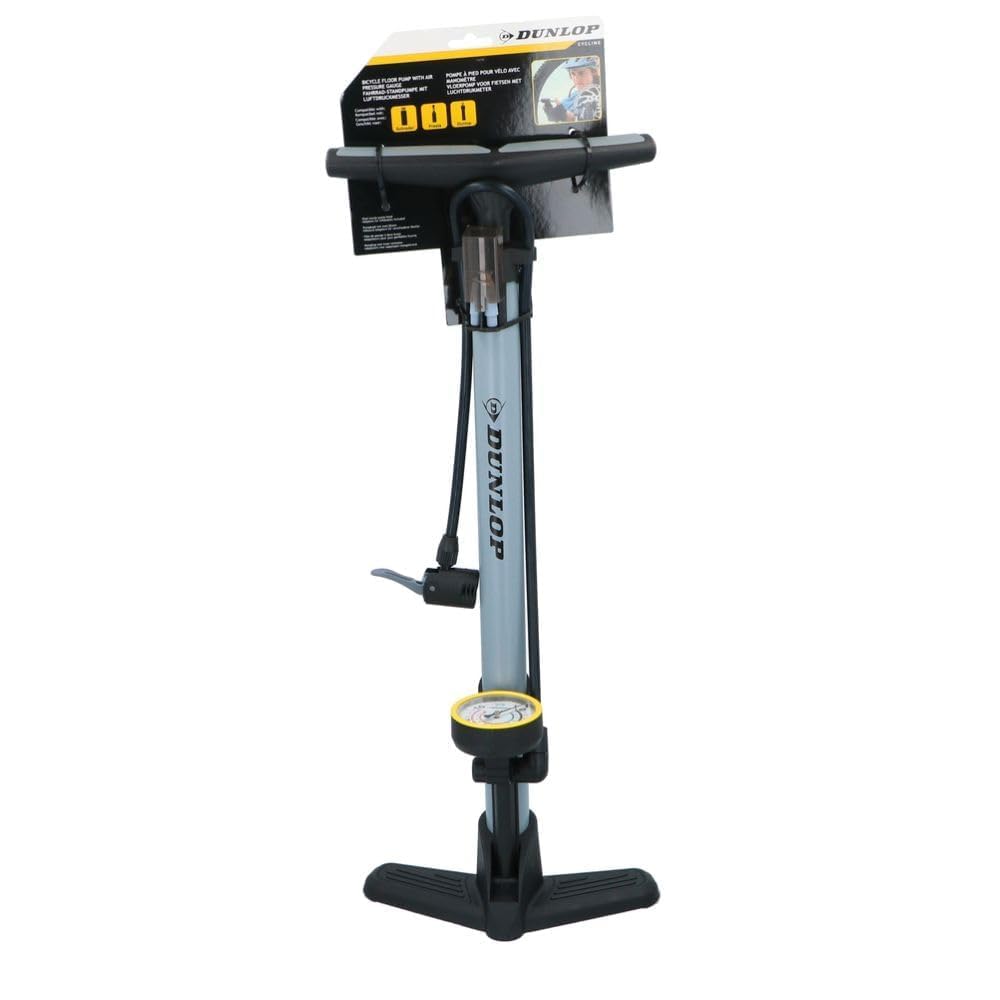 Dunlop Bike Pump with Pressure Gauge - Dunlop, Schrader, and Presta Valve Pump - Bicycle and Car Tyre Pump Incl. Adapters for Water Toys and Balls - Also for Scooter Tires