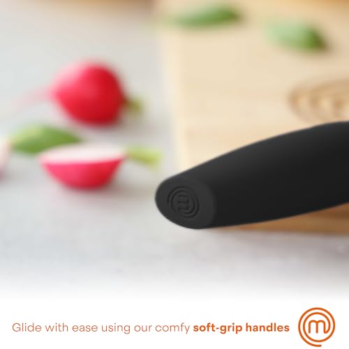 MasterChef Kitchen Knife Set with Covers, 6 Professional Chef Knives for Home Kitchens, Extra Sharp Cutting Stainless Steel Blades & Protective Sheaths, Soft-Touch Easy-Grip Handles, Essential Black