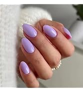 Light Purple Press on Nails Short Oval,KXAMELIE Pure Color Full Cover Round Fake Nails For Girls,...