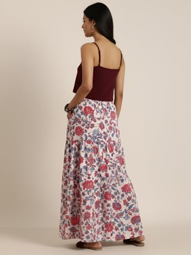 Image of GRECIILOOKS Women's Casual Summer Beach Skirts | Maxi Skirt for Women High Waist | Boho Ethnic Flared Skirts | Indian Long Skirt Rayon Printed | Elastic Waist Long Skirt's for Women