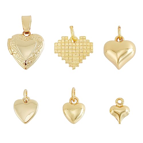 Breloques cœur fabrication bijoux laiton doré 18 carats avec anneaux