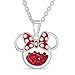 Disney Birthstone Women and Girls Jewelry Minnie Mouse Silver Plated Shaker Pendant Necklace, 18+2" Extender Mickey's 90th Birthday Anniversary