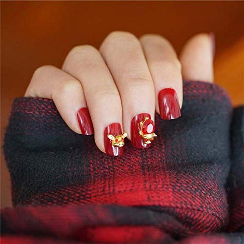 TJJF Falsche Nägel 24Pcs Chinese Red Diamond Lucky Pig Form Dekor tragbare falsche Nägel Braut charmante kurze runde 3D… – Bild 5