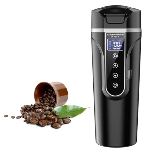 Auveach Fahrzeug Beheizter Wasserkocher 500ml, 12V/24V Elektrischer Wasserkocher mit Digital Display für Auto Lkw Reise Camping(Schwarz)