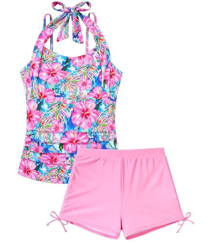 Image of Girls Tankini Swimsuit 2 Piece Halterneck Bathing Suit for Teens Size 7-16