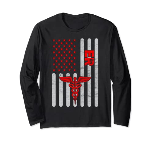 American flag er enfermera auxiliar de enfermería de emergencia manga larga