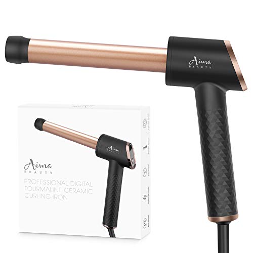 Curling Iron Hair Curler with Ceramic Tourmaline Barrel, Professional Curling Wand with Easy One Button Operation,LCD Display, Include Heat Resistant Glove & Pouch Bag