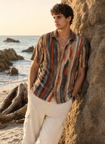 Image of ADRO Abstract Printed Shirts for Men | Breathable Cotton Rayon Fabric | Relaxed Fit Summer Shirts | Casual Party Shirt for Men
