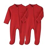 Neugeborenes Säugling Klassische Schlafanzug 2er Pack Baby Junge Mädchen Reißverschluss Strampler-Set,Rot,9 Monate