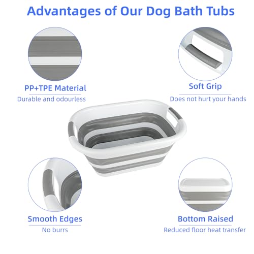 Image of COM4SPORT Collapsible Dog Bathtub,26L Foldable Pet Bathtub and Silicone Shower Brush, Pet Wash Tub for Puppy, Small Dog and Cat