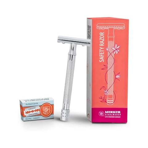 MERKUR 24C Safety Razor For Women with 10 Double Edge Blades | Extra Long Handle | Three-piece Razor | Straight Cut | Bright Chrome Finish | Made in Germany Cover
