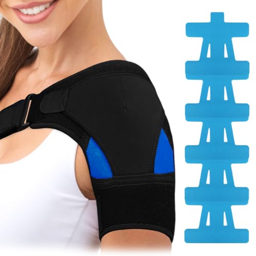 Pluvyze Verstellbar Schulterbandage Herren, Schulterbandage für Frauen, Atmungsaktive Neopren-Stütze, Verstellbar Schulterstütze, Enthält 5 kinesiotapes vorgeschnitten, für linke oder rechte Schulter