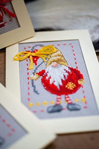 Image of Vervaco Counted Cross Stitch Greeting Card Kit 4.2 inchX6 inch 3 /Pk-Christmas Gnomes on Aida (14 Count) -V0185078