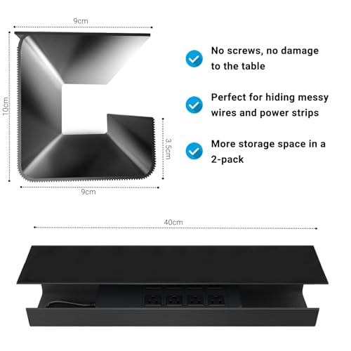 iXTRA Under Desk Cable Management Tray 2 Pack 15.7 in No Drill Desk Wire Management Self-Adhesive Installation Computer Cable Hider PVC Cord Organizer Cable Holder for Desk Office & Home Black by IXTRA - Image 3