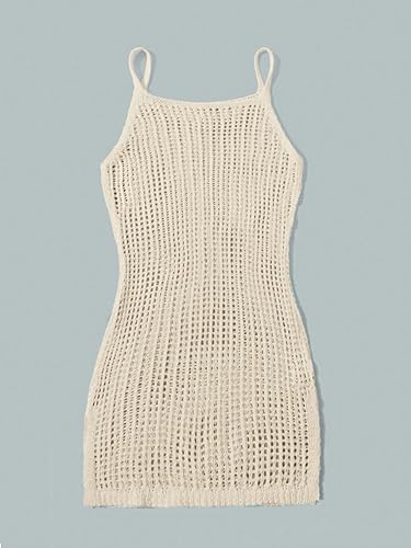 COZYEASE Girls' Plain Crochet Cover Up Cami Dress Sleeveless Cover Up Without Bikini2