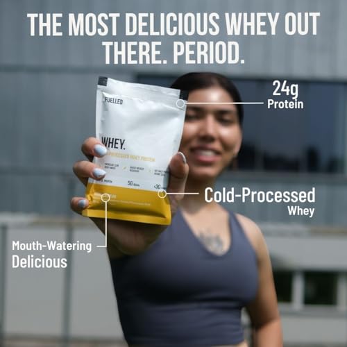 Image of Fuelled Whey Protein Powder Concentrate & Isolate with 24 g Protein, 5 g BCAA (33 g x 15 Single Serve Sachets) Lab Tested (Mango Icecream)