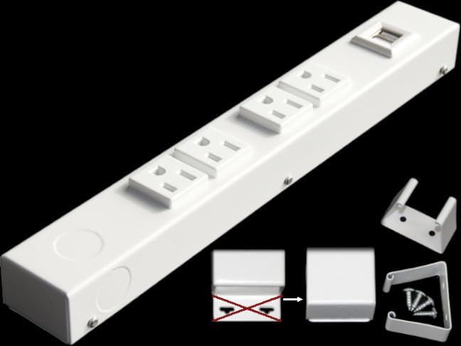 Regleta de alimentación empotrada de 12" con 4 tomas horizontales, NO a prueba de niños, sin orejas, 15A, con USB, color blanco miniatura 1