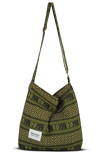 Image of Hobo Crossbody Bag for Women - Large Cotton Tote Shoulder Purse | Adjustable Strap