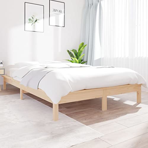 Yunir Marcos de Cama Dobles, Marco de Cama Tamaño Queen de Madera de Pino con Soporte de Listones, Marco de Cama con Plataforma de Madera, Almacenamiento Debajo de la Cama, 160x200 Cm,