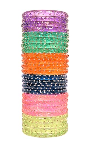 Image of Swara Creations Crystal Bangles for Women /Raindrop Kada Set /Multicolor glossy finished bangles Kadas with Golden Zirconwork bangles for women & girls(24Pcs)