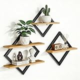 JUJOYBD Wandregal 3er-Set, Rautenförmige Hängeregale, Schweberegal Modern, Schwarz und Holz, 29 cm 35 cm 41 cm, für Wohnzimmer Schlafzimmer Küche Büro