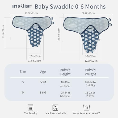 Image of insular Baby Swaddle Wrap, Swaddle Blanket for Newborn and Infant, Adjustable Swaddling Set for Boy and Girl, Soft Cotton Baby Sleep Sack 3 Pack, Bear, Medium(3-6 Month)
