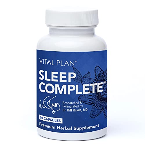 Vital Plan Sleep Complete Natural Sleep Aid - 60 Non-Habit Forming Herbal Capsules w/Low Dose Melatonin by Dr. Rawls - Natural Sleeping Aid w/GABA, L-Theanine & Passionflower & Lemon Balm Extracts