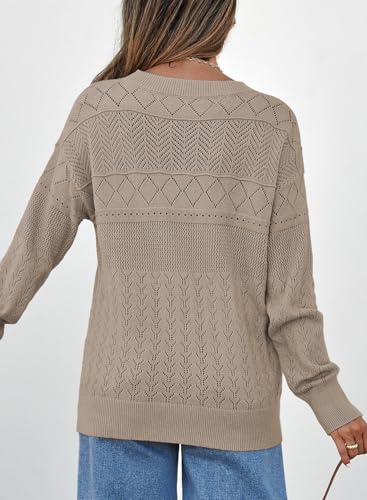 Image of SHEWIN Fall Sweaters for Women Casual Crewneck Long Sleeve Crochet Pullover Tops Sweater
