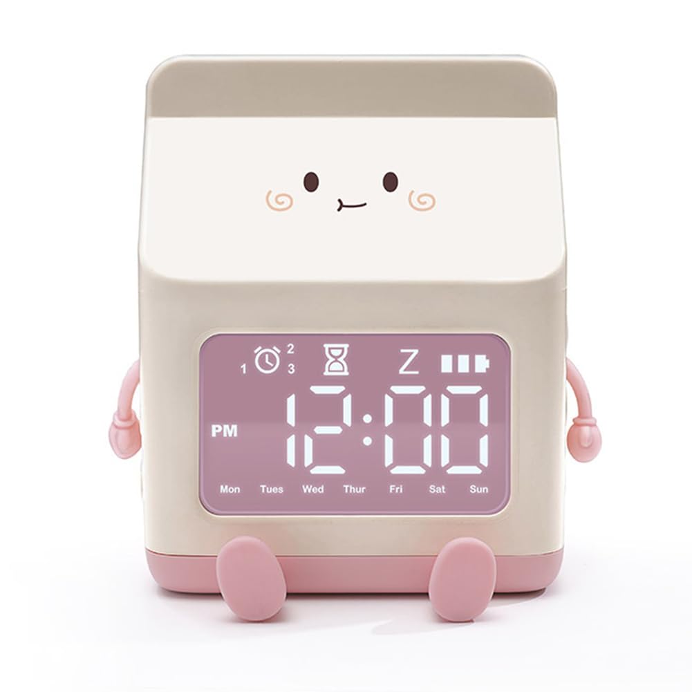 Durratou 1 Piece Milk Carton Alarm Clock Wind Milk Carton Electronic LED Smart Clock Pink