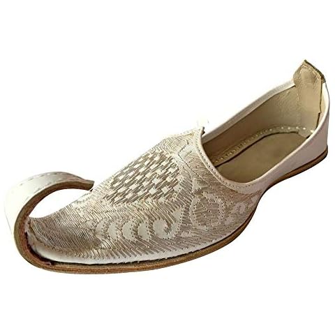 Step n Style Indian Men Shoes Handmade Aladdin Khussa Leather Juti Flipflops Slipper White Cover