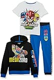 Power Rangers Boys Graphic Hoodie, T-Shirt, & Jogger Sweatpant, 3-Piece Athleisure Outfit Bundle Set - Bo T Shirt, Black/Royal/White, 4 5 US