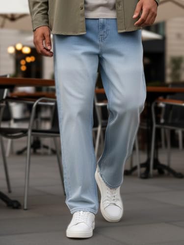 Image of Urbano Fashion Men's Loose Baggy Fit Heavy Washed Faded Denim Jeans Non-Stretchable