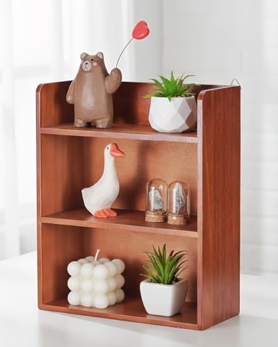 Bahhatii 3-Tier Trinket Shelf 10 x 12 Vintage Display Shelf for Wall or Desk Small Wooden Shadow Box with Shelves for Collectibles Mini Figures Perfumes & Essential Oils Brown