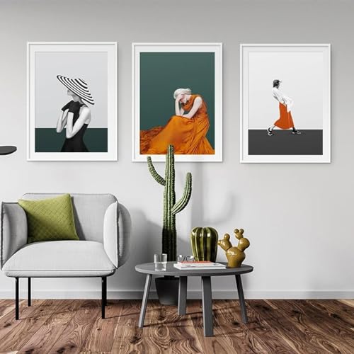 Affiche impression toile déco salon moderne femme orange KEBIA