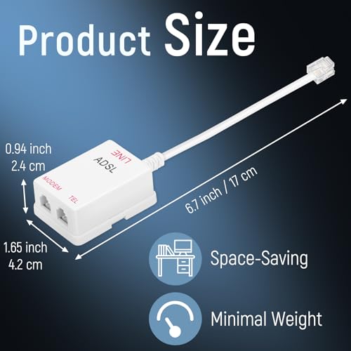 Image of Uvital in-Line DSL Filter Splitter, ADSL Splitter Filter, DSL Filter for Landline Phone, RJ11 6P2C Male to 2 Female Telephone DSL Modem, White (2PC)
