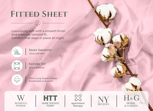 Image of Royale Linens 100% Organic Cotton Full Fitted Sheet Only - Percale Weave - Super Soft Deep Pocket Bottom Sheets - Pink Elastic Sheet - Full Size Fitted Sheets Only - (54 inchx75 inch+15 inch, Pink)
