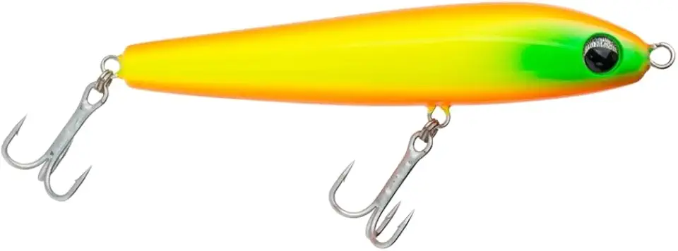 OCL Spitfire Isca Artificial Stickbait de Superfície, 90mm, 11g, Amarelo/Laranja/Verde, para Tucunaré, Robalo e Traíra