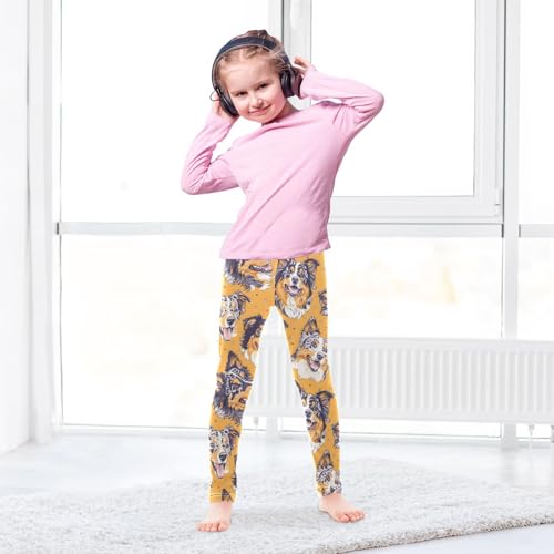 Australian Shepherd Dog Pattern Girls Leggings Ultra Soft Compression Yoga Gym Pants for Kids 4-10T4